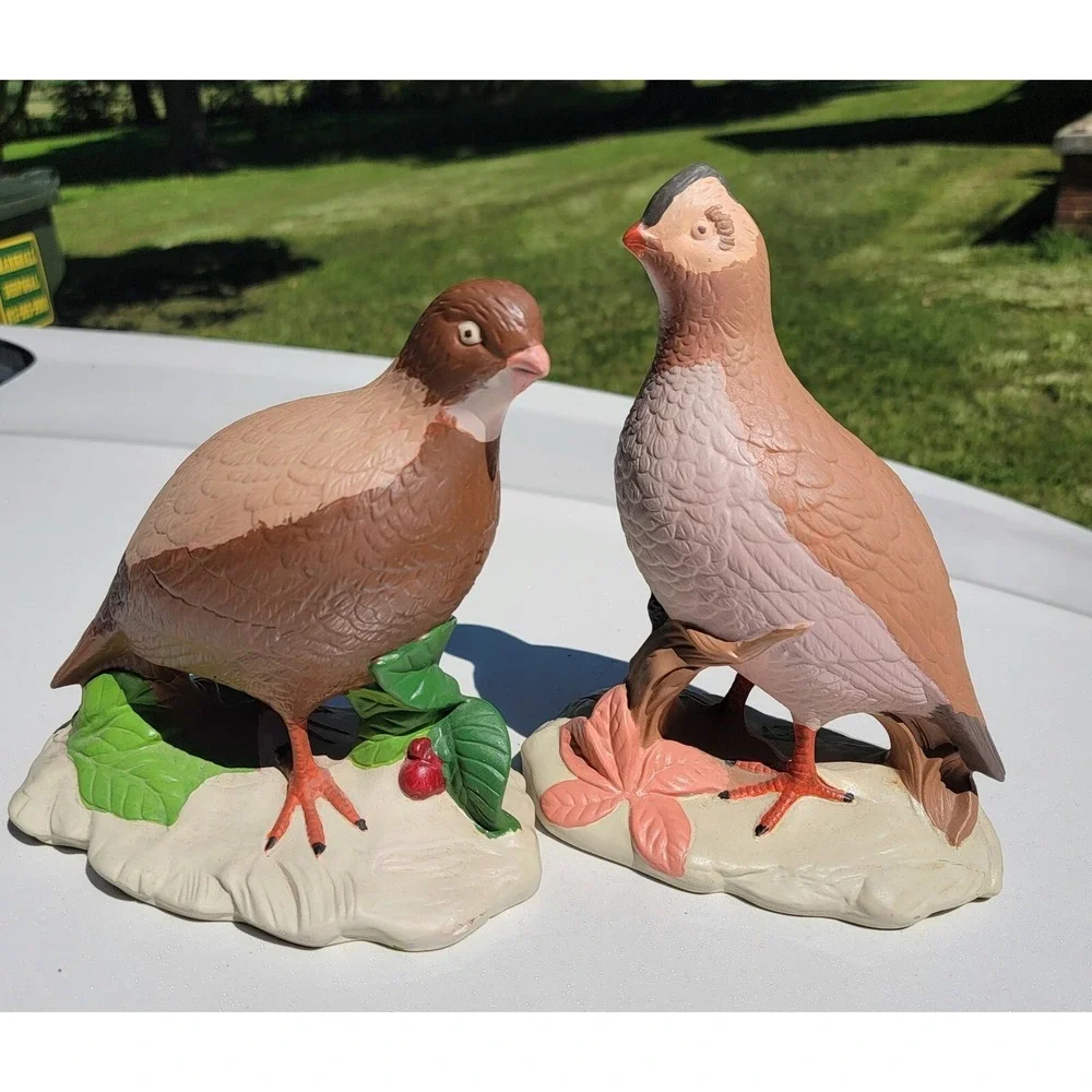 Holland Mold QUAIL Figurines Male & Female Ceramic Bird Set Handpainted Vintage